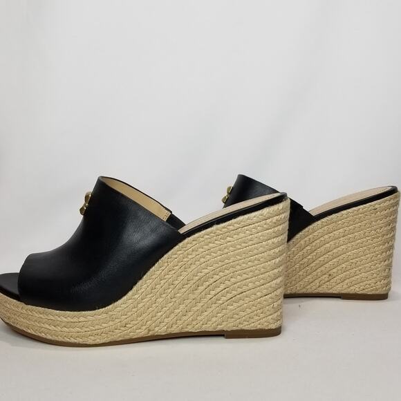 Coach Women's Gloria Wedge Leather  Open Toe Sandal Size 9.5 Black NWT - Picture 1 of 8